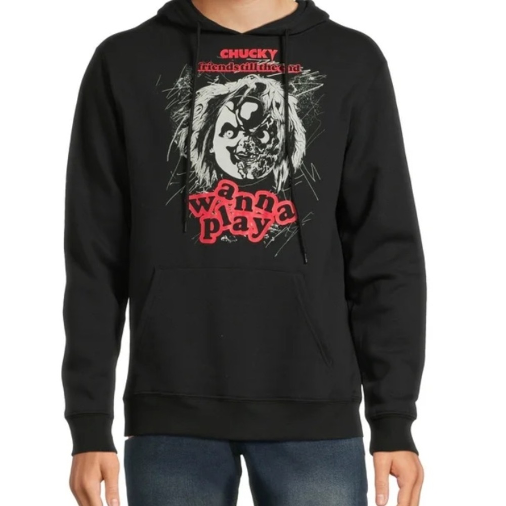Chucky Wanna Play Mens Pullover Hoodie Friends Till The End Halloween Size Small